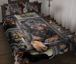 Rottweiler Quilt Bedding Set, Rottweiler Dog Frame Patchwork Floral Dog Puppy Quilt Blanket With Pillowcases, Duvet Cover Set