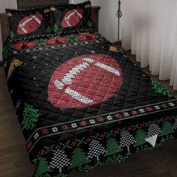 Football Quilt Bedding Set, Football Snowflake Bell Ugly Chrismas Football Quilt Blanket With Pillowcases, Duvet Cover Set