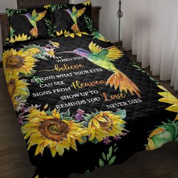 Quilt Bedding Set, Hummingbird Sunflower When We Believe Meaningful Memory Quilt Blanket With Pillowcases, Duvet Cover Set
