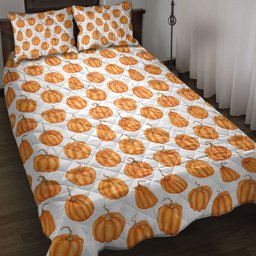 Thanksgiving Quilt Bedding Set, Happy Thanksgiving Pumpkin Quilt Blanket With Pillowcases, Duvet Cover Set