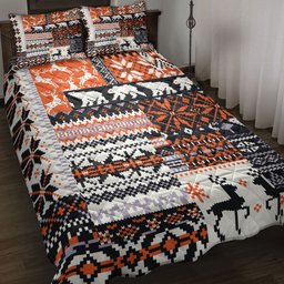 Deer Quilt Bedding Set, Bear And Deer Winter Nordic Jacquard Seamless Quilt Blanket With Pillowcases, Duvet Cover Set