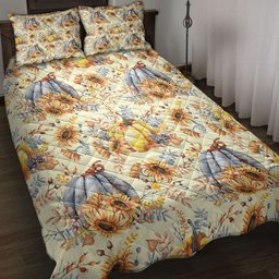 Quilt Bedding Set, Autumn Pumpkins Sunflower Berries Fall Leaves Holiday Thanksgiving Harvest Quilt Blanket With Pillowcases, Duvet Cover Set, Autumn Gift