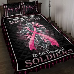 Breast Cancer Quilt Bedding Set, Breast Cancer Awareness Pink Sunflower Flower JesusGod Cross Quilt Blanket With Pillowcases, Duvet Cover Set