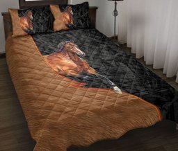 Horse Quilt Bedding Set, Wild Horse In Jungle Running Black & Horse Quilt Blanket With Pillowcases, Duvet Cover Set