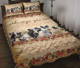 Cow Quilt Bedding Set, Flower Floral Cow God Say You Are Farm Farmer Quilt Blanket With Pillowcases, Duvet Cover Set