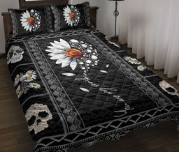 Skull Quilt Bedding Set, Skull Daisy You Are My Sunshine Quilt Blanket With Pillowcases, Duvet Cover Set