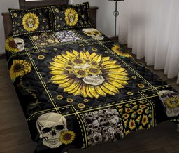 Skull Quilt Bedding Set, Skull And Sunflower Quilt Blanket With Pillowcases, Duvet Cover Set