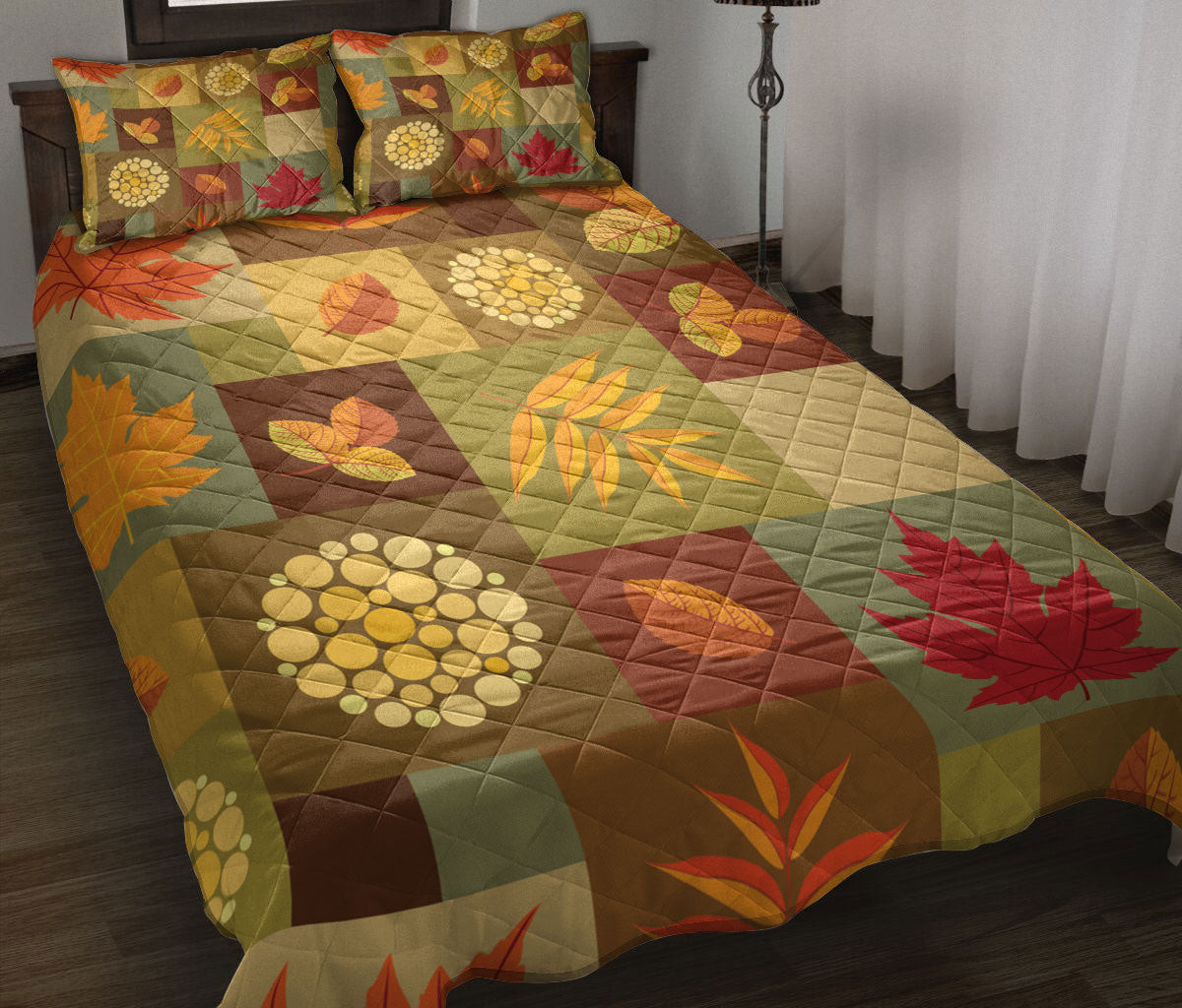 Quilt Bedding Set, Autumn Leaves Patchwork Maple Leaf Autumn Thanksgiving Autumn Harvest Leaves Quilt Blanket With Pillowcases, Duvet Cover Set, Autumn Gift