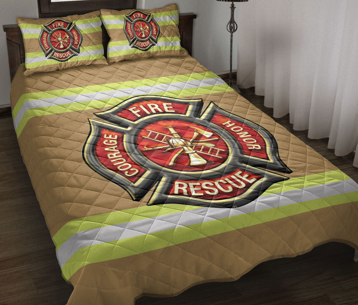 Firefighter Quilt Bedding Set, Proud Firefighter Uniform Back The Red Thin Line Quilt Blanket With Pillowcases, Duvet Cover Set