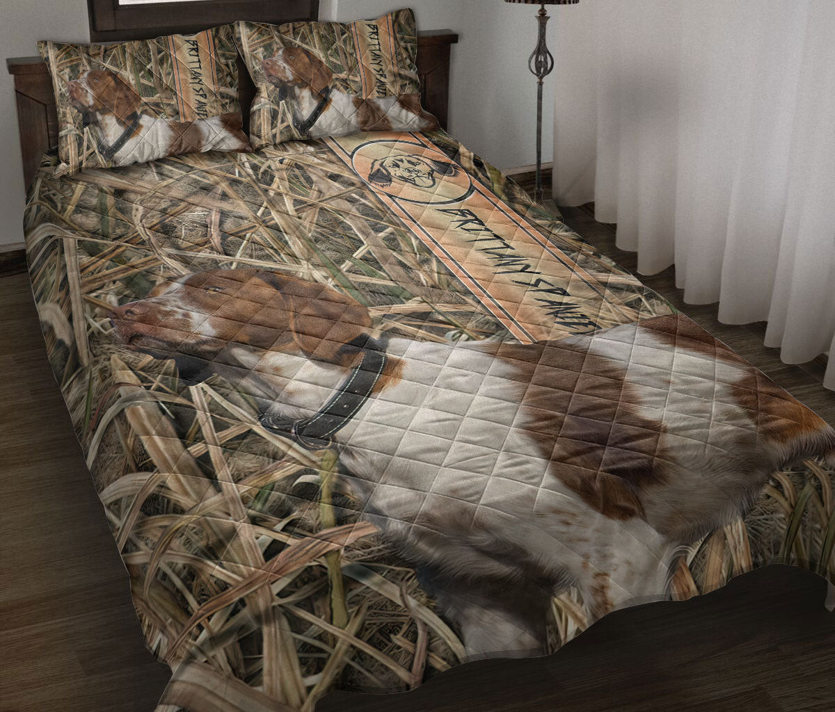Hunting Quilt Bedding Set, Brittany Spaniel Hunting Dog Quilt Blanket With Pillowcases, Duvet Cover Set