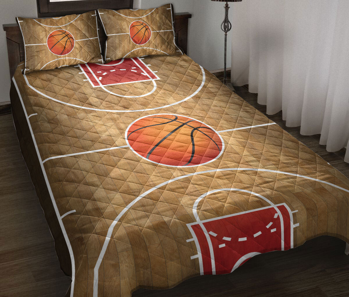 Basketball Quilt Bedding Set, Basketball Ball Court Basketball Women Men Kids Quilt Blanket With Pillowcases, Duvet Cover Set