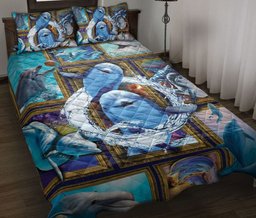 Dolphin Quilt Bedding Set, Cute Dolphin Frame Patchwork Floral Ocean Quilt Blanket With Pillowcases, Duvet Cover Set