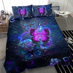 Suicide Prevention Quilt Bedding Set, Suicide Prevention Awareness Butterfly Faith Hope Love Flower Blue Quilt Blanket With Pillowcases, Duvet Cover Set