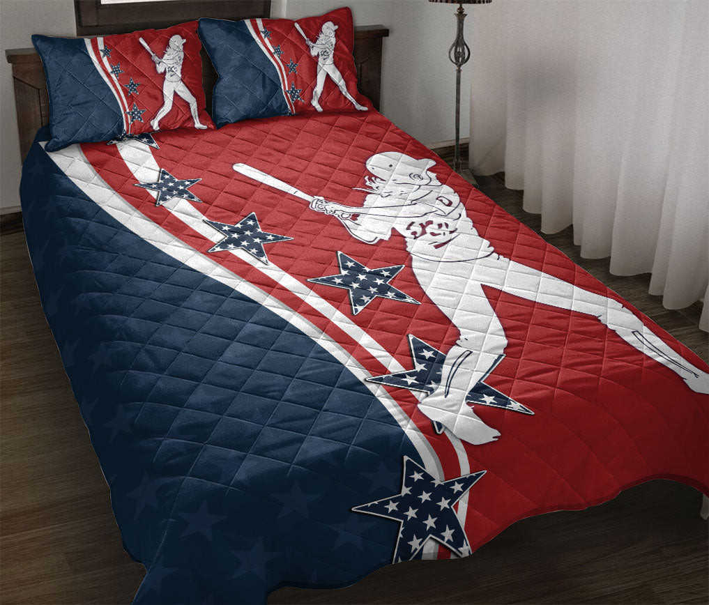 Softball Quilt Bedding Set, Patriotic Softball Baseball Batter Quilt Blanket With Pillowcases, Duvet Cover Set