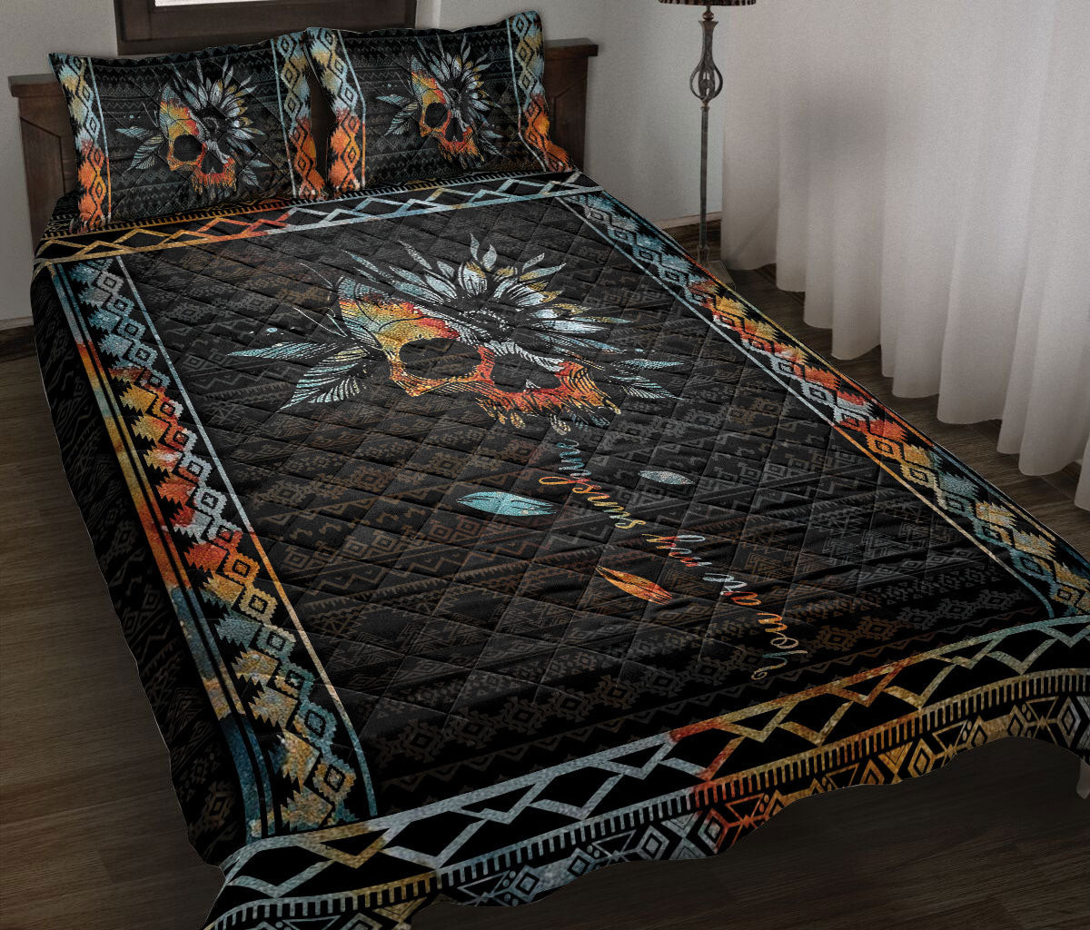 Skull Quilt Bedding Set, You Are My Sunshine, Skull And Mandala Sunlower Quilt Blanket With Pillowcases, Duvet Cover Set