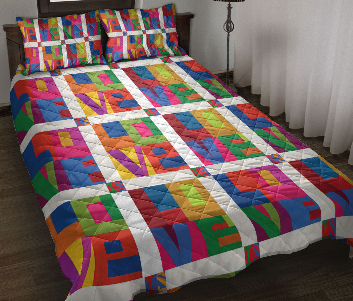 LGBT Quilt Bedding Set, Lgbtq Lgbtgay Lesbian Support Love Is Love Love Wins Rainbow Flag Heart Quilt Blanket With Pillowcases, Duvet Cover Set