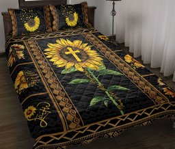 Quilt Bedding Set, You Are My Sunshine Sunflower JesusCross Patchwork Faithian Quilt Blanket With Pillowcases, Duvet Cover Set