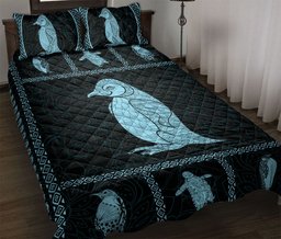 Quilt Bedding Set, Mandala Patchwork Penguin Blue Black Quilt Blanket With Pillowcases, Duvet Cover Set