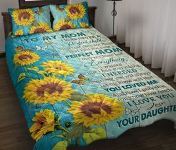Butterfly, Sunflower Quilt Bedding Set, Healing Thank You Mom Sunflower Butterfly Daughter R Ustic Quilt Blanket With Pillowcases, Duvet Cover Set