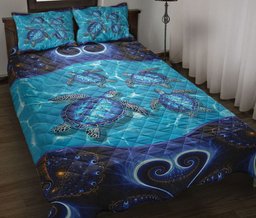 Turtle Quilt Bedding Set, Sea Turtle Blue Floral Mandala Love Quilt Blanket With Pillowcases, Duvet Cover Set