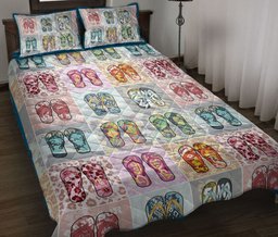 Ocean Quilt Bedding Set, Beach Flip Flops Ocean Beach Sea Patchwork Quilt Blanket With Pillowcases, Duvet Cover Set