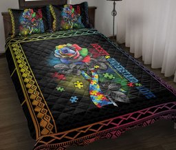 Autism Quilt Bedding Set, Autism Awareness Accept Understand Love Rose Flower Floral Quilt Blanket With Pillowcases, Duvet Cover Set