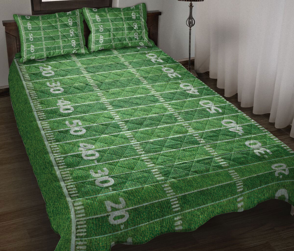 Football Quilt Bedding Set, American Football Field Green Men Women Kid Quilt Blanket With Pillowcases, Duvet Cover Set