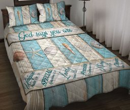 Christian, Jesus, God, Bible Quilt Bedding Set, Sea Beach Ocean Stuff Wood R Ustic God Say You Are Blue White Quilt Blanket With Pillowcases, Bedding