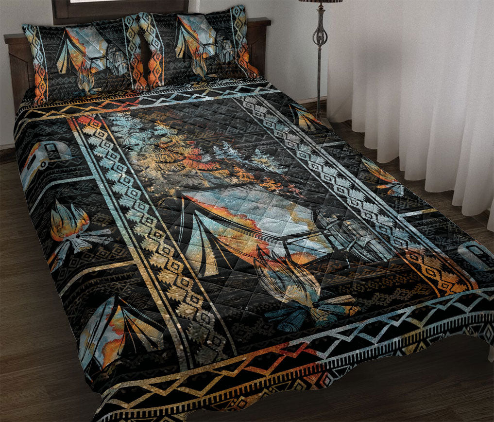 Camping Quilt Bedding Set, Camping Camper Camfire Tent Patchwork Quilt Blanket With Pillowcases, Duvet Cover Set
