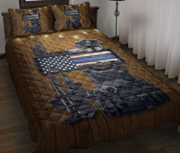 Police Quilt Bedding Set, Police Thin Blue Line Flag Back The Blue Quilt Blanket With Pillowcases, Duvet Cover Set
