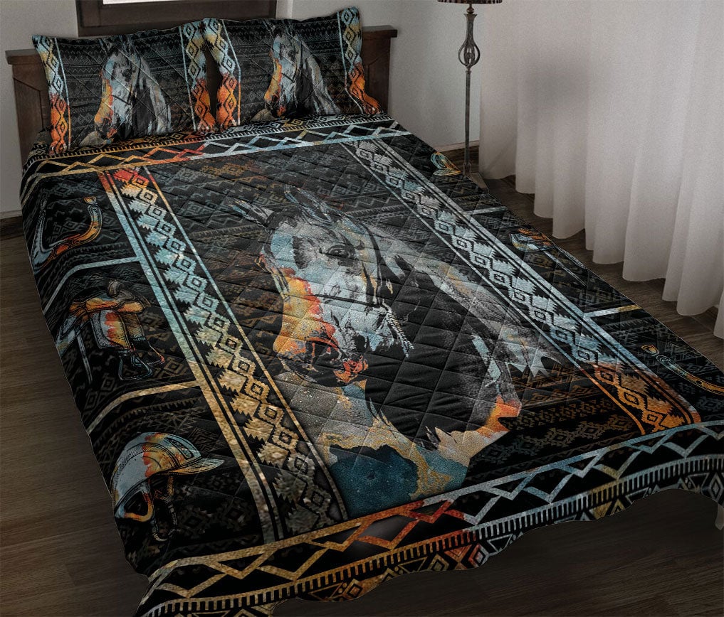 Cowboy Quilt Bedding Set, Patchwork Horse Farm Farmer Cowbow Cowgirl Barrel Racing Racer Quilt Blanket With Pillowcases, Duvet Cover Set