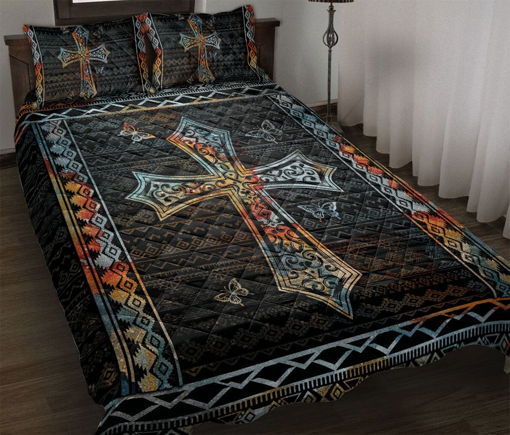 Butterfly, Christian, Jesus, God, Bible Quilt Bedding Set, Camoflage JesusCross Butterfly Chistian Quilt Blanket With Pillowcases, Duvet Cover Set