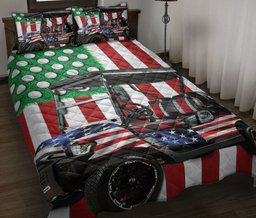 Golf Quilt Bedding Set, America Us Flag Golf Cart Golf Player Quilt Blanket With Pillowcases, Duvet Cover Set