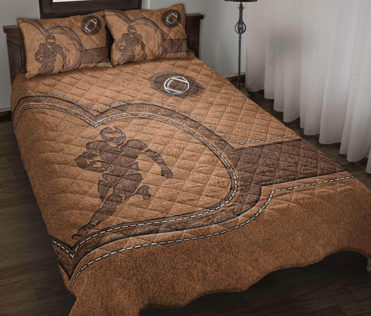 Football Quilt Bedding Set, Football Try To Score A Touchdown Football Runningback Quilt Blanket With Pillowcases, Duvet Cover Set