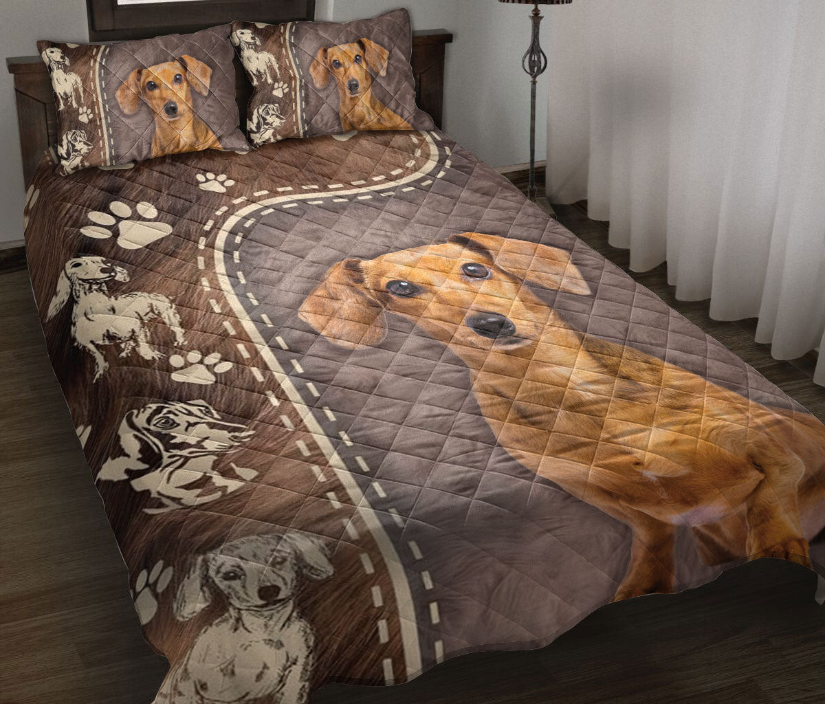 Dachshund Quilt Bedding Set, Dachshund Weiner Doxie Dog Dog Quilt Blanket With Pillowcases, Duvet Cover Set