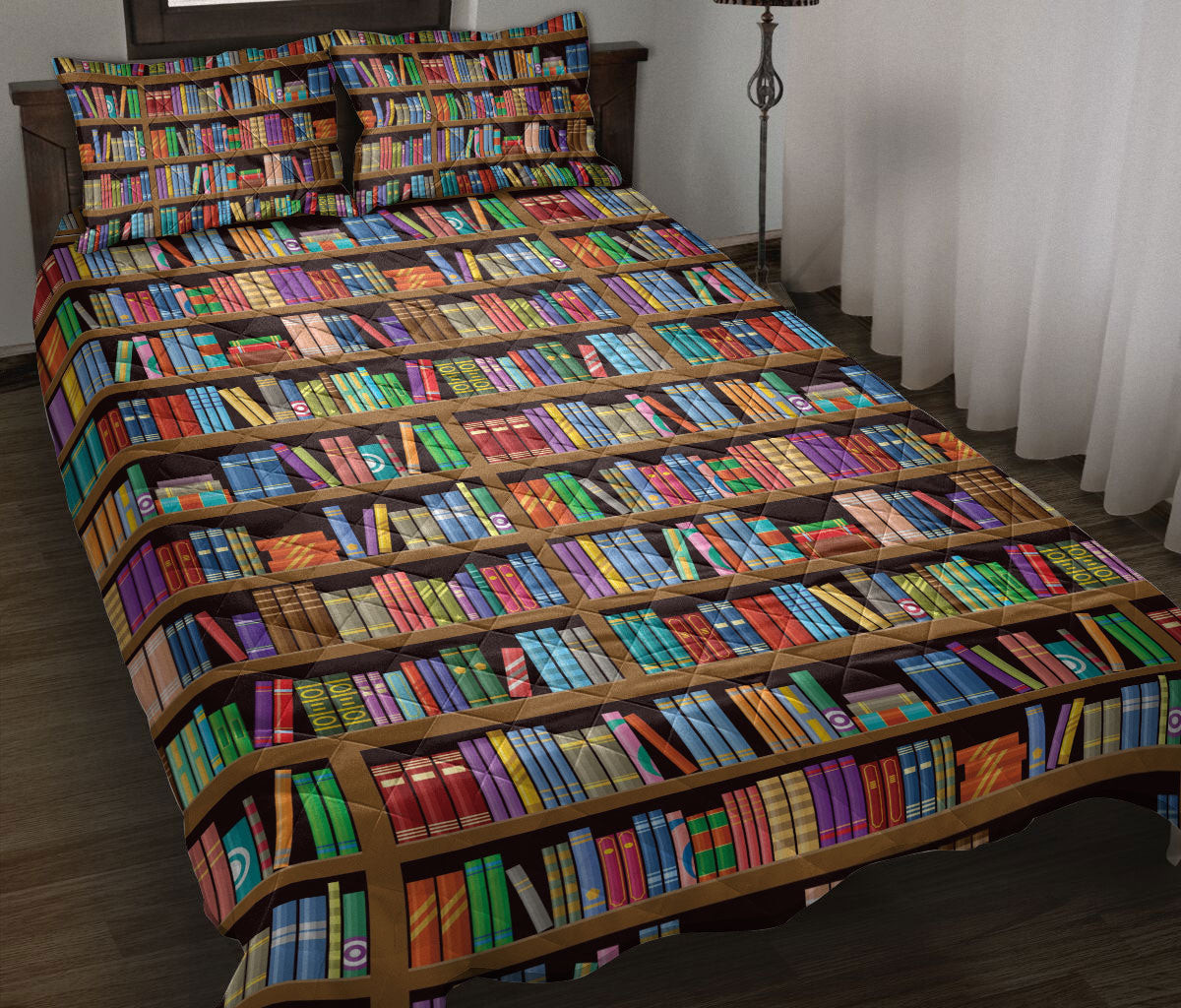 Book Quilt Bedding Set, Bookshelf Background Reading Books Book Quilt Blanket With Pillowcases, Duvet Cover Set
