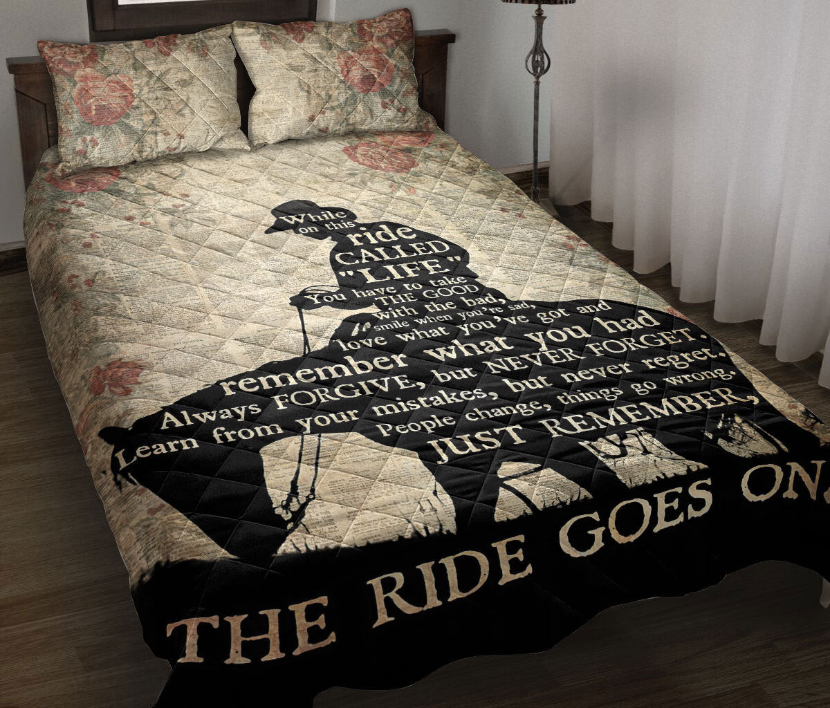 Cowboy Quilt Bedding Set, The Ride Goes On Cowboy Horse Western Quilt Blanket With Pillowcases, Duvet Cover Set