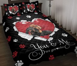 Dachshund Quilt Bedding Set, Dachshund Weiner Doxie Dog Love Adorable Heart Quilt Blanket With Pillowcases, Duvet Cover Set