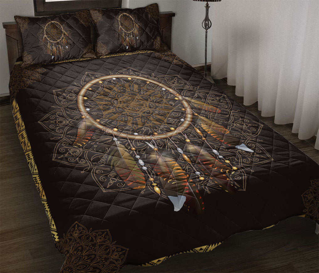 Native American Quilt Bedding Set, Brown Mandala Dreamcatcher Native Indigeno Us Quilt Blanket With Pillowcases, Duvet Cover Set