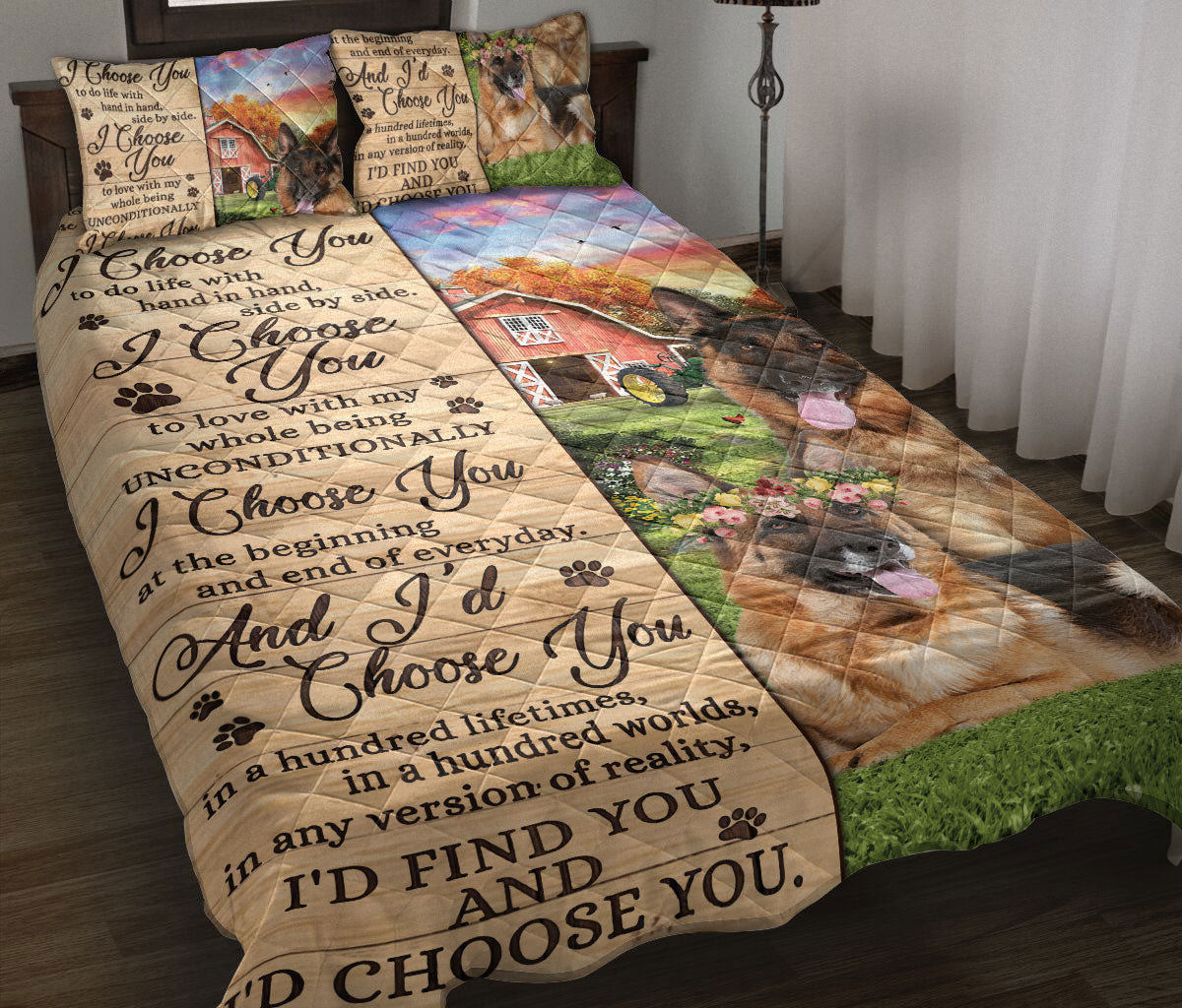 German Shepherd Quilt Bedding Set, German Shepherd I Choose You Couple Husband & Wife Quilt Blanket With Pillowcases, Duvet Cover Set