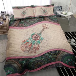 Guitar Quilt Bedding Set, Aco Ustic Guitar Mandala MusicTheme Guitarist Quilt Blanket With Pillowcases, Duvet Cover Set