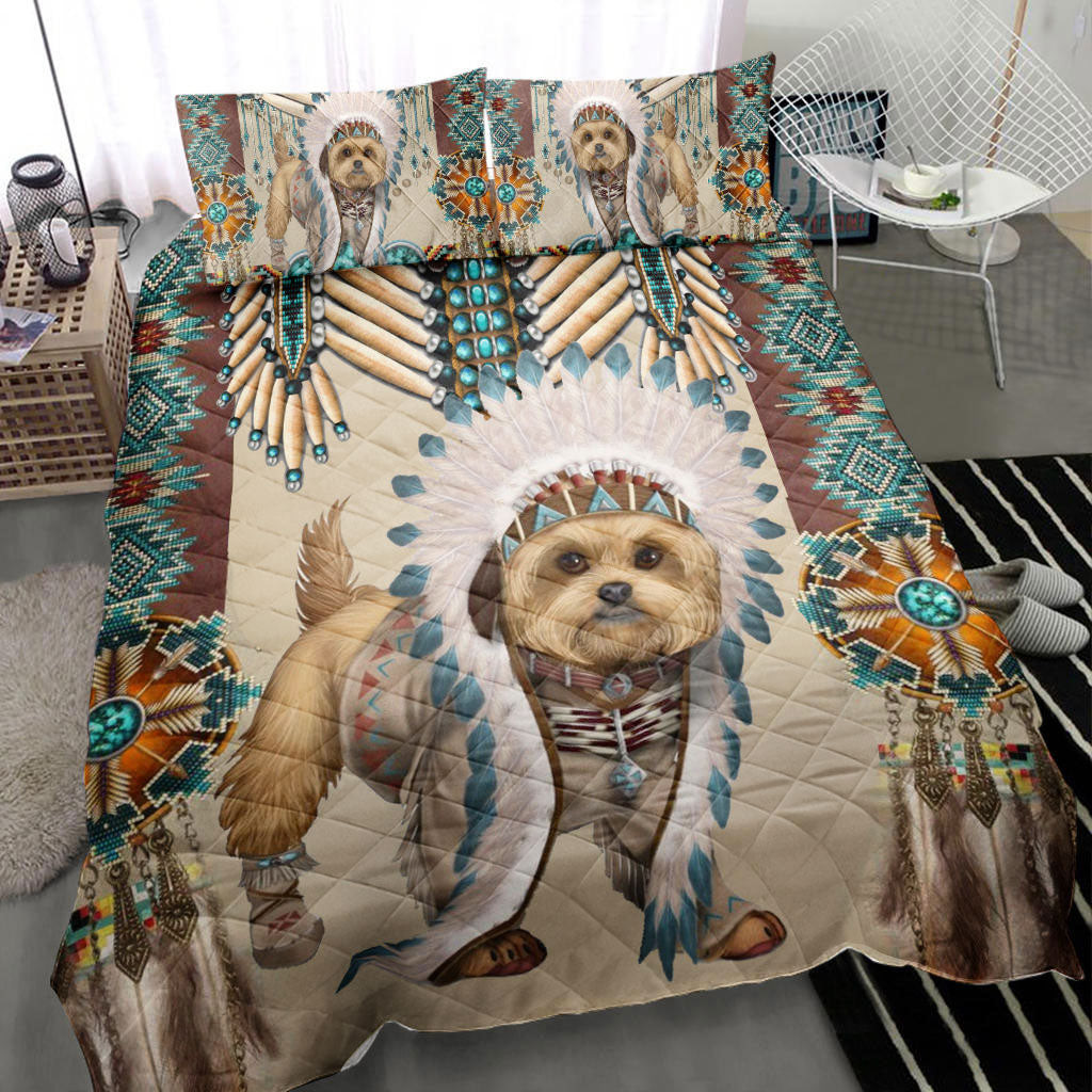Yorkshire Quilt Bedding Set, Yorkshire Yorkie American Native Indigeno Us Dog Quilt Blanket With Pillowcases, Duvet Cover Set