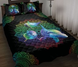 Dolphin Quilt Bedding Set, Rainbow Dolphin Mandala Sea Quilt Blanket With Pillowcases, Duvet Cover Set