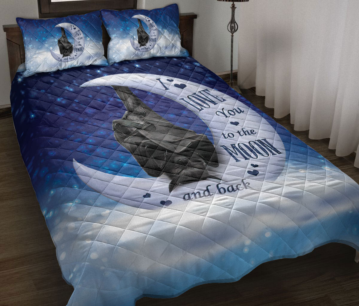 Bat Quilt Bedding Set, Sleeping Bat I Love You To The Moon And Back Quilt Blanket With Pillowcases, Duvet Cover Set