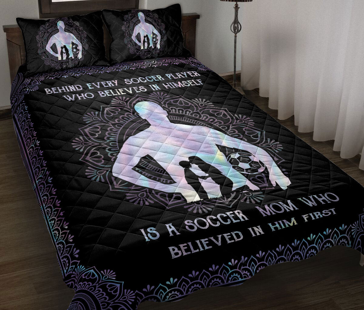 Soccer Quilt Bedding Set, Behind Soccer Player Mom Believe In Him Quilt Blanket With Pillowcases, Duvet Cover Set