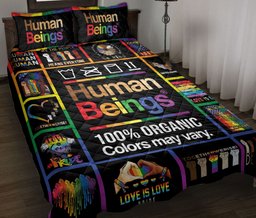 LGBT Quilt Bedding Set, Patchwork Human Being Lgbt Pride Rainbow Love Is Love Heart Quilt Blanket With Pillowcases, Duvet Cover Set