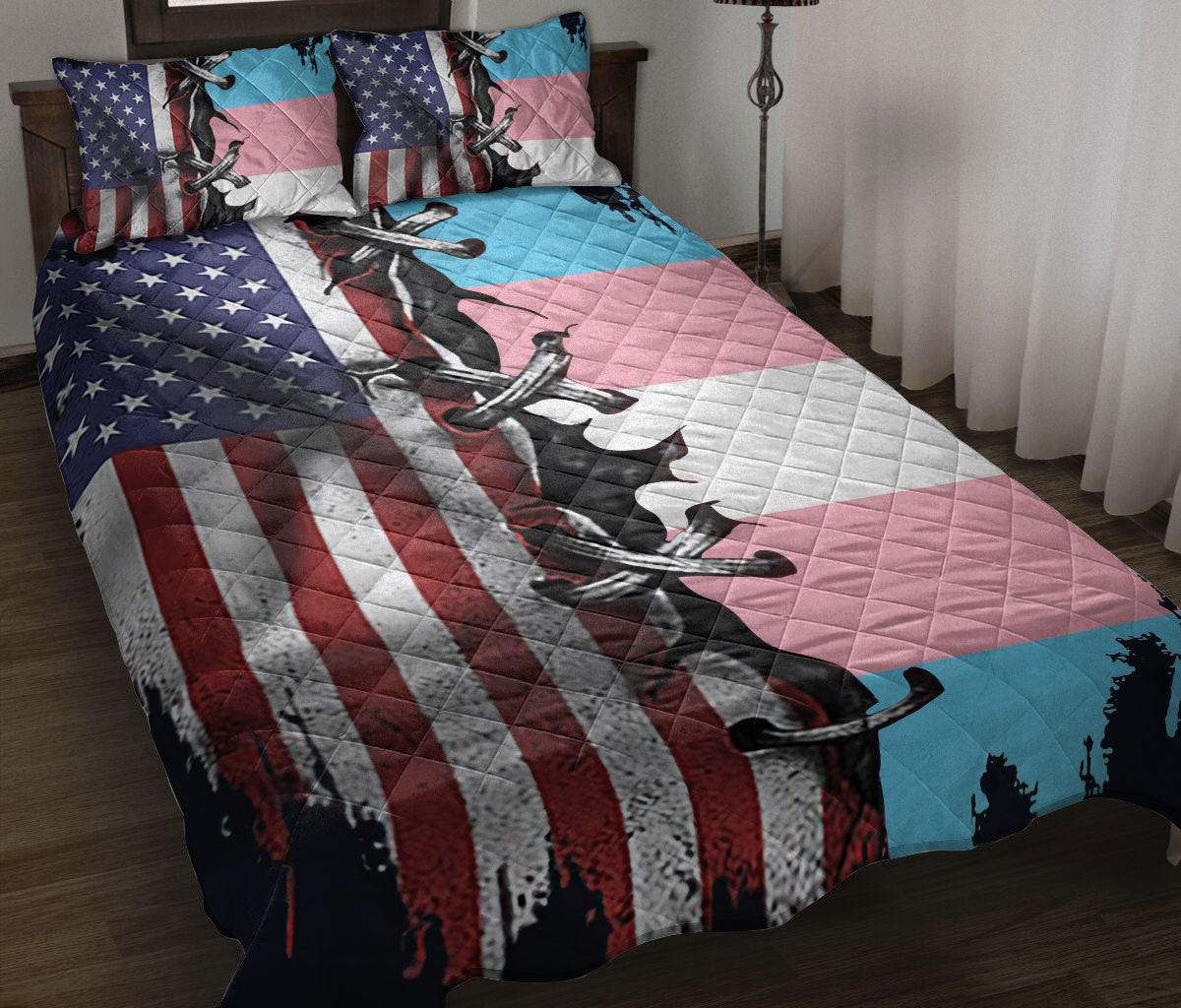 LGBT Quilt Bedding Set, America Us Transgender Pride Flag Lgbt Lgbtq Support Quilt Blanket With Pillowcases, Duvet Cover Set