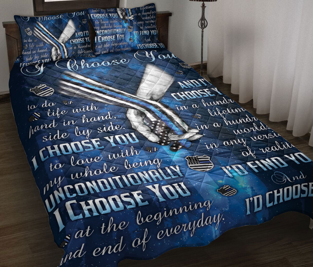 Police Quilt Bedding Set, Police I Choose You Husband & Wife Couple Quilt Blanket With Pillowcases, Duvet Cover Set
