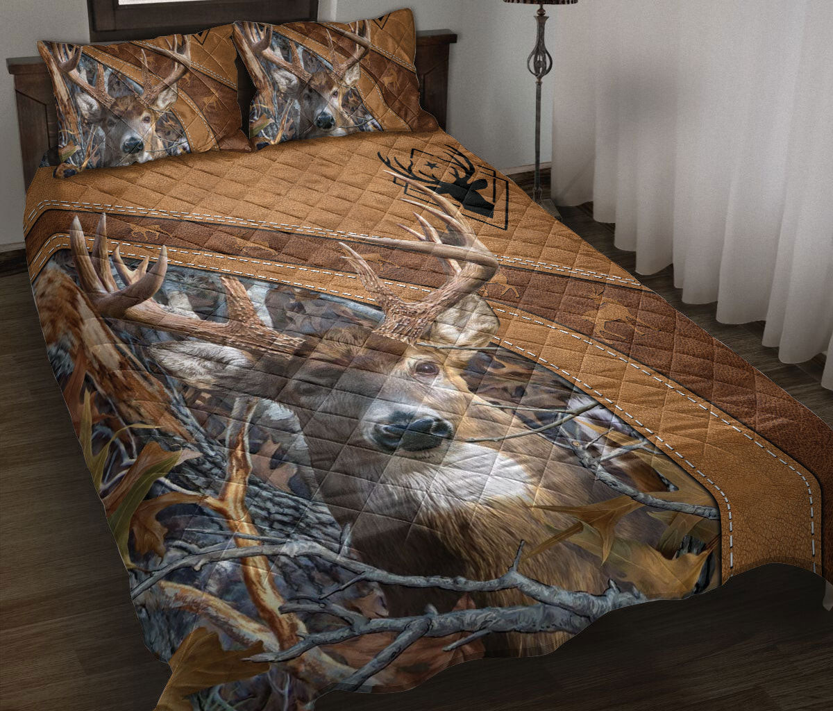Hunting Quilt Bedding Set, Deer Hunting Floral Deer Hunting Quilt Blanket With Pillowcases, Duvet Cover Set