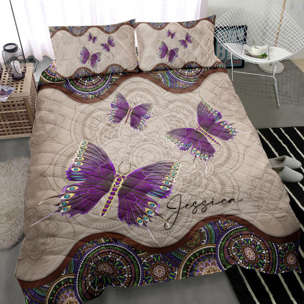 Butterfly Quilt Bedding Set, Butterfly Mandala Quilt Blanket With Pillowcases, Duvet Cover Set